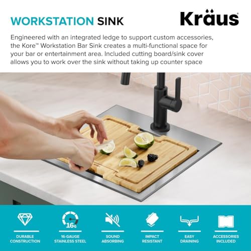 KRAUS Kore 15-Inch Drop In/Top Mount Workstation 16 Gauge Single Bowl Stainless Steel Bar Kitchen Sinks with Accessories - image 4