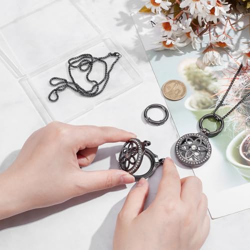 NBEADS 2 Set Tracker Halter Halskette, Verstellbarer Tracker Trageanhänger Mit Flachen Runden Schlüsselanhängern Aus Legiertem Strass Und Edelstahl Boxkettenhalsketten, 6.7cm, Metallgrau