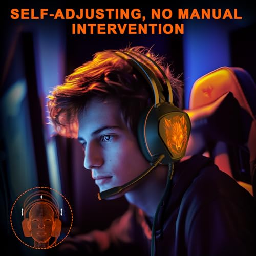 Image of Gaming Headset for Xbox Series X /S, Xbox One, PS5, PS4, PC with 7.1 Surround Sound, Wired Gaming Headphone with Noise Cancelling Mic, Dynamic RGB Light for Xbox Controller, Switch (Black Orange)