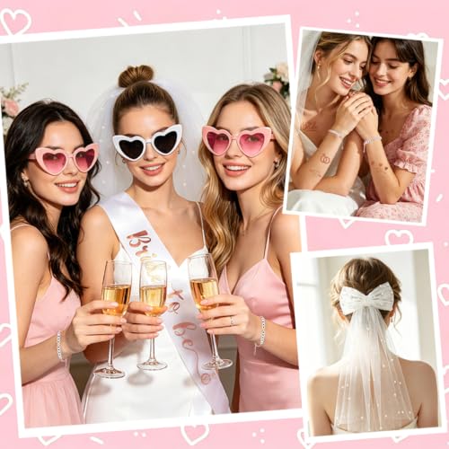 Kit Evjf Accessoire, 7 Lunettes Coeur, 7 Bracelet Evjf, 1 Echarpe Bride to be, 1 Voile Future Mariée, 1 Serre Tete Bride, 1 Tatouage Team Mariée, Déguisement pour Enterrement de vie de Jeune Fille – vue 6