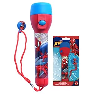 HOVUK® Torcia a LED per bambini in plastica, grande torcia lumen gamma 3,5 cm, luce notturna luminosa giocattolo per bambini regali di Natale 3+anni (Spiderman)