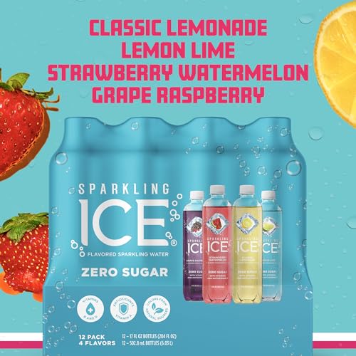 Sparkling Ice Blue Variety Pack, Zero Sugar Sparkling Water, with Vitamins and Antioxidants, 17 fl oz, 12 count (Classic Lemonade, Strawberry Watermelon, Grape Raspberry, Lemon Lime) Sparkling Ice Blue Variety Pack, Zero Sugar Sparkling Water, with Vitamins and Antioxidants, 17 fl oz, 12 count (Classic Lemonade, Strawberry Watermelon, Grape Raspberry, Lemon Lime)