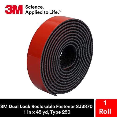 Image of 3M Dual Lock Reclosable Fasteners, Heavy Duty Industrial Use, Black, SJ3870, 1 inch x 45 yd Mated Strip, Indoor /Outdoor Use, Great for Metal, Acrylic, PC, ABS, Powder Coated Paints