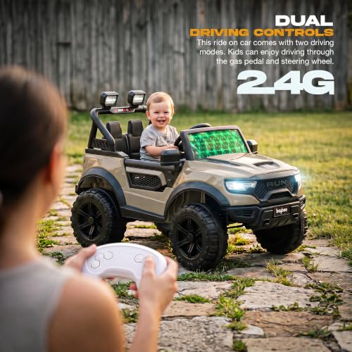 Image of Baybee TurboX Electric Car for Kids with 4x4 Motor & Parental Control | Baby Electric Rideon Car with RGB Lights, Music & Swing Mode | Rechargeable Battery Operated Jeep for Kids 2 to 6 Years (Desert)