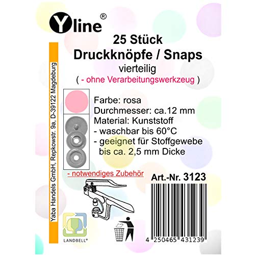 25 bottoni automatici in plastica, 12,4 mm, rosa
