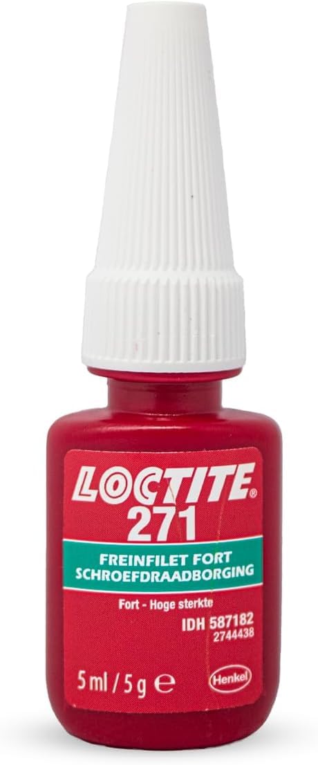 Loctite 271, frein filet résistance forte, frein filet rouge pour blocage et étancheité des fixations filetées, Flacon 5 ml - aspect rouge