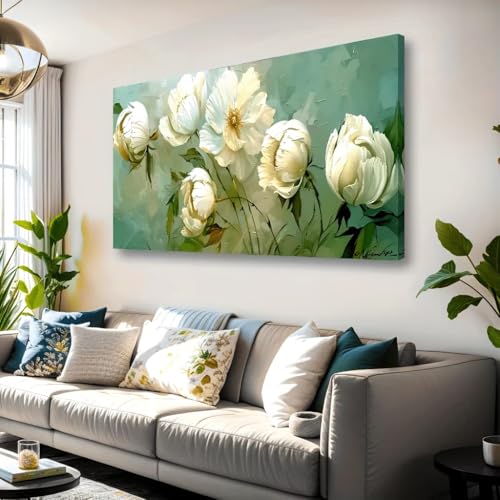 Tableau sur toile floral blanc moderne décoration murale chambre et salon 60x90