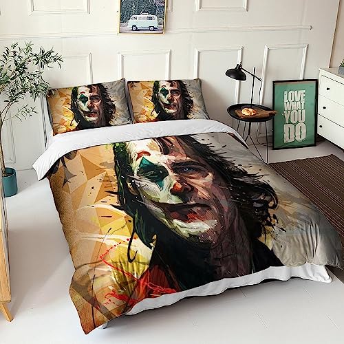 Joker Juego De Ropa De Cama Juego De Sábanas Y Joker Funda De Edredón Impresas En 3D,Microfibra, Fundas De Almohada, para Familiar Y Niños 3 Piezas Double(200x200cm)