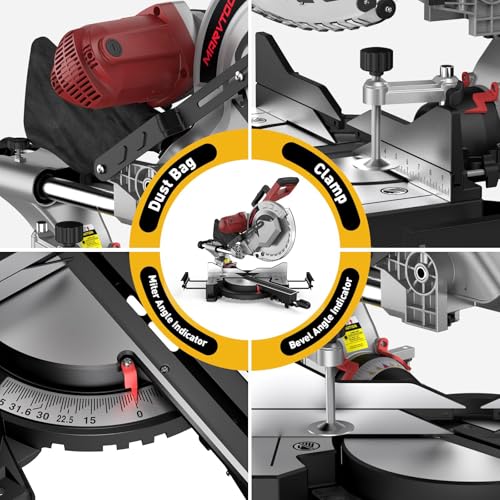Image of 12-Inch Dual-Bevel Sliding Compound Miter Saw, 3800RPM, 15 Amp, Dual Bevel 0-45 with Extension Table, 36T Blade, Power Saw for Metal, Plastic, Wood, Laminates