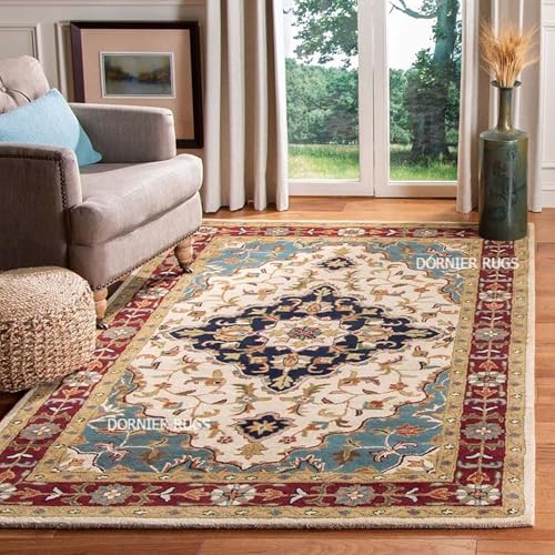 Image of 8x10 Ft Large Wool Rug - Handcrafted Traditional Tufted Carpet for Modern Living Spaces