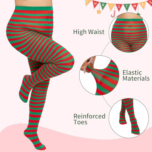 Image of MANZI 2 Pairs Women's Plus Size Colored Striped Tights 40D Nylon Striped Pantyhose for Halloween Christmas