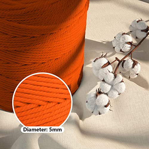 Image of ZUEXT Macrame Cord, Orange, 5mm x 328yds Cotton String Macrame Yarn | Natural Handmade, 4 Strands Twisted Cotton Rope, for Craft Wall Hanging Weaving Tapestry Dream Catchers Hanger DIY Gift, 300m