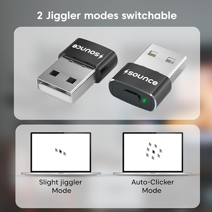 Image of Sounce USB Mouse Jiggler and Auto Clicker Undetectable Cursor Shaker & USB Vibration Device, Plug & Play Mouse Mover with Auto Click Mode, Long Press On /Off, Short Press to Switch Modes