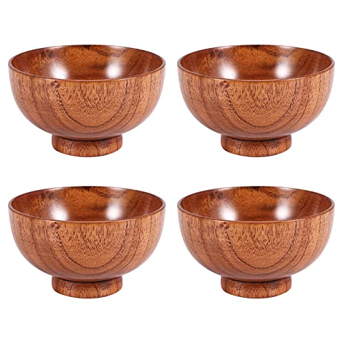 Bortivier Bol en Bois de Style Japonais Jujube Bol à Riz en Bois Bol à Nouilles Bol en Bois, DiamèTre 4,5 Pouces par 2-5/8 Pouces, pour Riz, Soupe, DéCoration (Moyenne) 4 Paquets
