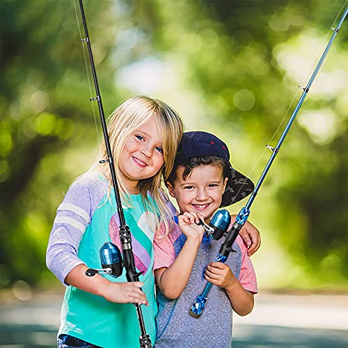 Image of PLUSINNO Kids Fishing Pole with Spincast Reel Telescopic Fishing Rod Combo Full Kits for Boys, Girls, and Adults(Black, 120cm 47.24In)