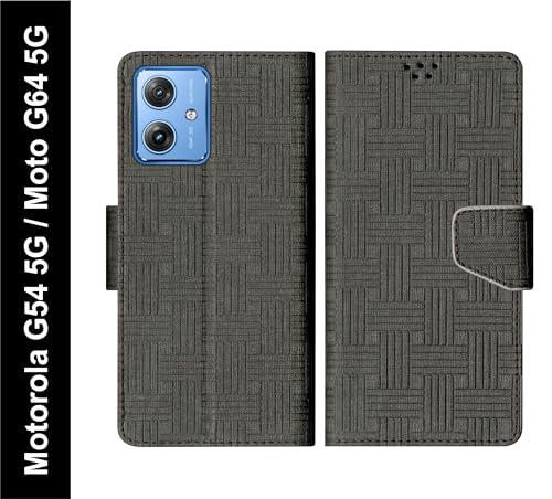 Image of SBMS Flip Cover for Motorola Moto G64 5G / G54 5G Back Cover Case with Magnatic Closure | Inbuilt Stand | Card & Money Pocket (Mat Black)