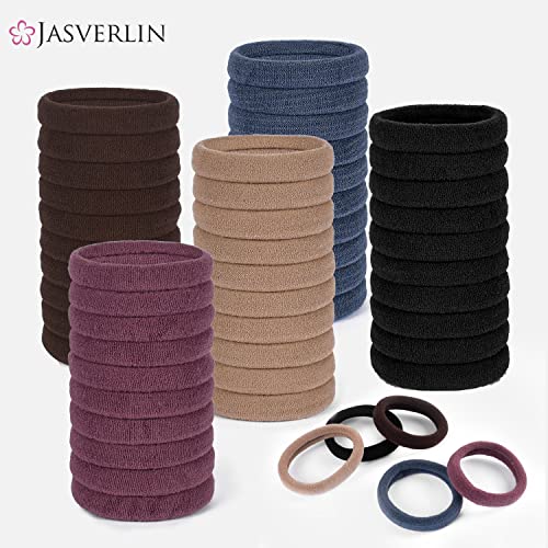 JASVERLIN 100 Pcs Dark Brown No Damage Hair Ties Cotton Ponytails Holders Seamless Soft Thick Hair Bands - Image 2