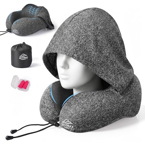 Travel Pillow with Extra Large Hood for Airplane Long Flights Privacy and Comfort Memory Foam with...