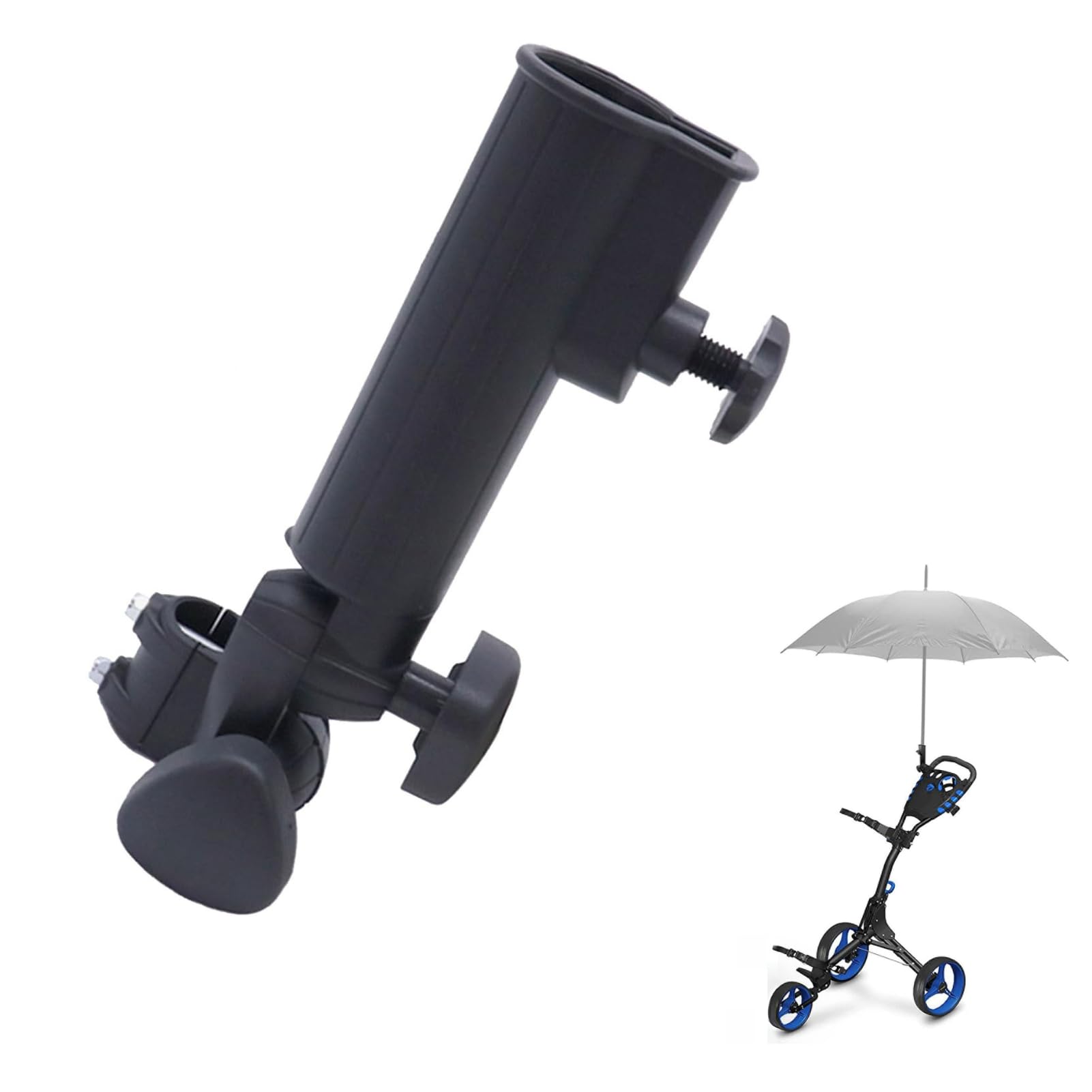 DEWIN Golf Push Trolley Paraguas Titular, Ajustable Universal Plástico Negro Soporte Push Pull Bicicleta Carro Coche