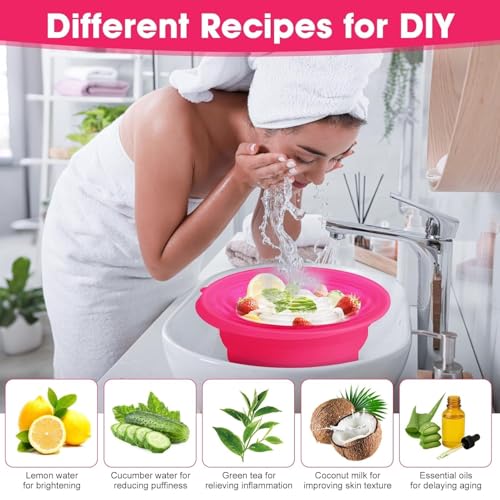Image of (1 pic Hook) with Silicone Face Bowl for Ice with Built-in Icetray, Collapsible Face Tub for Ice Bath, Facial Ice Plunge Bowl, Ice Water Facials at Home (Rose Hook)