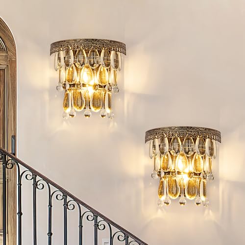 Image of TOCHIC Wall Sconces Set of Two, Bronze Wall Light Fixtures for Bedroom, Vintage Farmhouse Wall Lamp Wall Mounted Light, Indoor Wall Sconce for Hallway, Living Room, Stairway