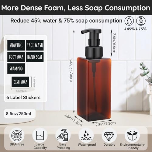 Image of Segbeauty 22oz Amber Bottle Set with Foaming Pump, 2pcs Empty Bathroom Hand Soap Dispenser with Labels, 650ml Amber Refillable Foam Pump Bottle Container for Liquids Shampoo Body Wash Facial Cleanser