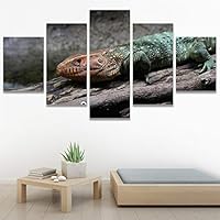 SIGNWIN 5 Panel Canvas Wall Art Alligators Closeup Dramatic Expressionism Hallway Minimalist Multicolor for Home Decorations Ready to Hang - 60