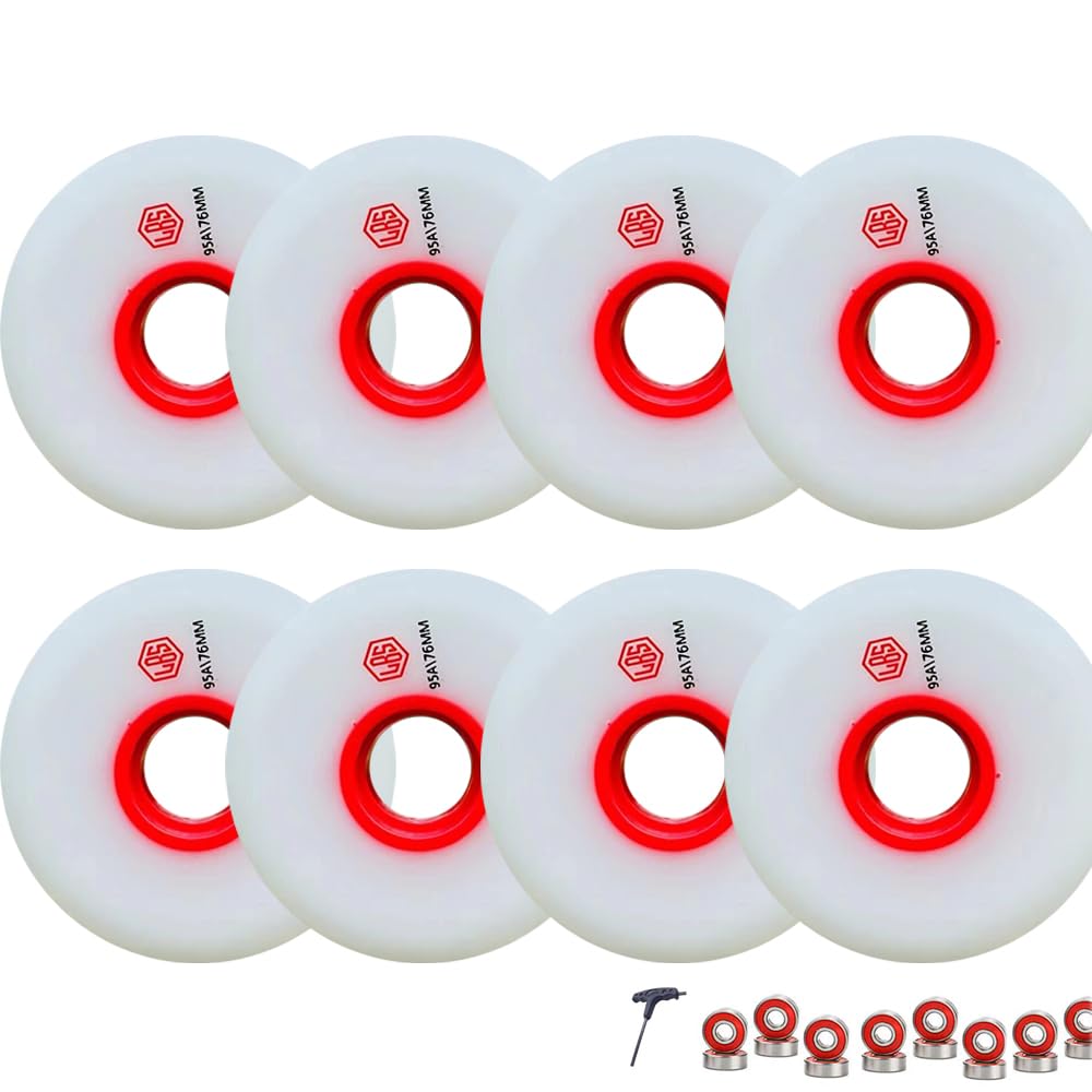 8-Pack 95A Inline Wheels 72mm 76mm 80mm Inline Skate Replacement Wheels Universal Durable PU for Indoor Outdoor (White,72mm)