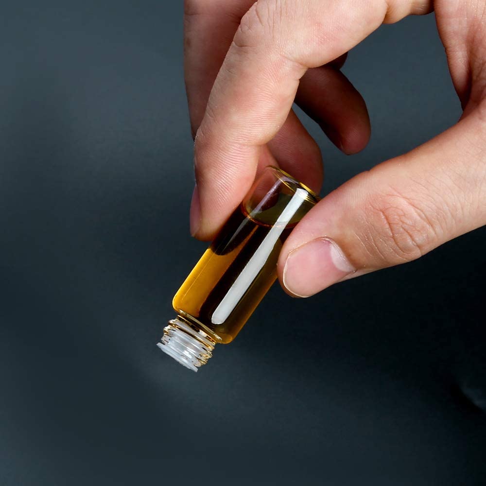 24 Piccola Bottiglie di Vetro Campione, 5ml Fiale di Vetro Trasparente, Essential Oil Sample Glass Bottle Vial con Tappo Nero a Vite in Plastica Contenitore