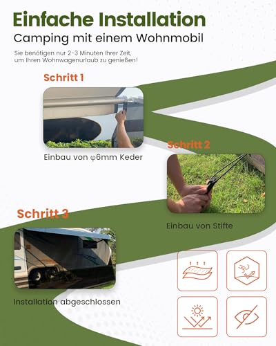 Ezcasch Sonnenschutz für Markise Wohnmobil, 85% View Blocker Markisen, Vorderwand Markise Sichtschutz für Campingwagen,Wohnmobil,Wohnwagen（Höhe 2.13m x Breite 3.3m