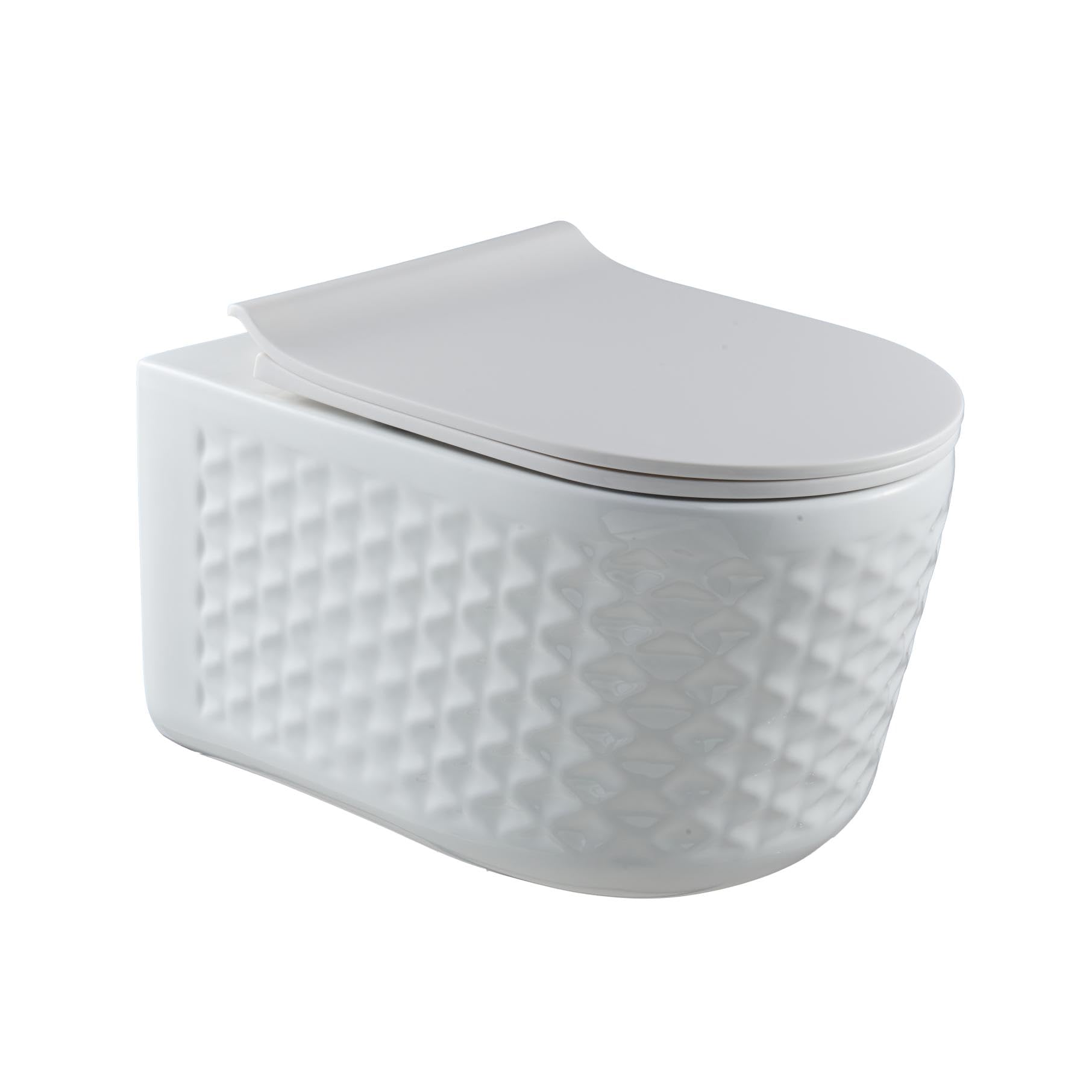 WC suspendu sans rebord Nano revêtement Céramique Toilettes et abattant avec fermeture automatique (élégant en blanc)