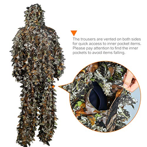PELLOR Outdoor Camo Ghillie Suits, 3D Leafy Ghille Suit Hooded Hunting