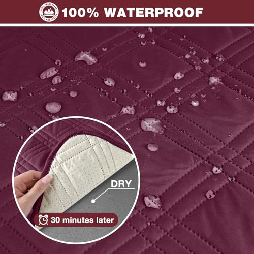 Image of TAOCOCO 100% Waterproof Recliner Sofa Cover, Non Slip Split Couch Covers for Reclining Couches with Elastic Straps (3 Seater, Wine)