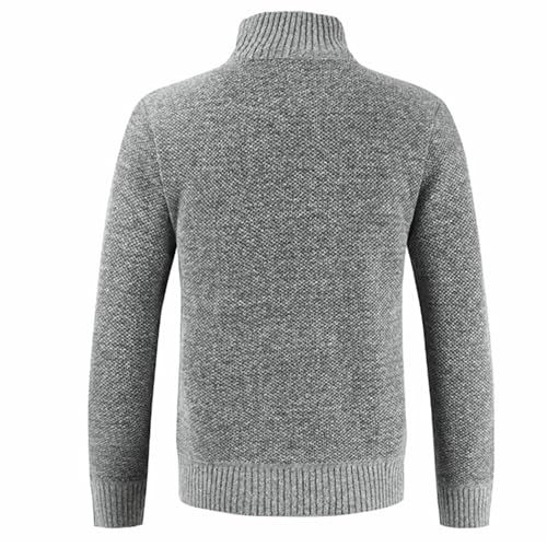 Men's Slim Fit Zipped Knitted Cardigan Classic Casual Long Sleeve Stand Collar Sweater Fleece Lined Warm Outwear (Lightgrey1a,Medium)3