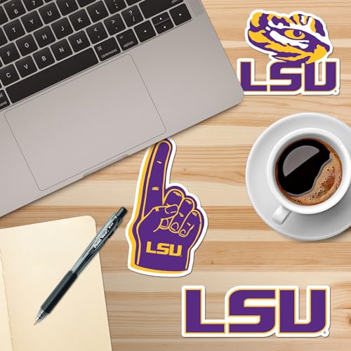 Image of LSU Tigers Vinyl Sticker Pack - 8‑Count Large Waterproof Decals for Laptop, Water Bottle, Tablet, Skateboard, Car, and Indoor /Outdoor Use