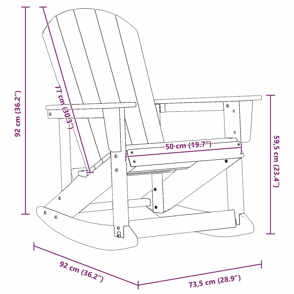 vidaXL Chaise Adirondack à Bascule Blanc 92 x 73,5 x 92 cm HDPE, Chaise Adirondack, mobilier de Jardin Moderne, Rockeur en polyéthylène stylé, Confort Ultime pour se détendre