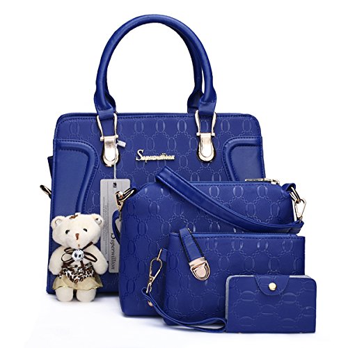 Bolsa feminina fashion bolsa de ombro, alça superior, conjunto de 4 peças, B - azul, Large