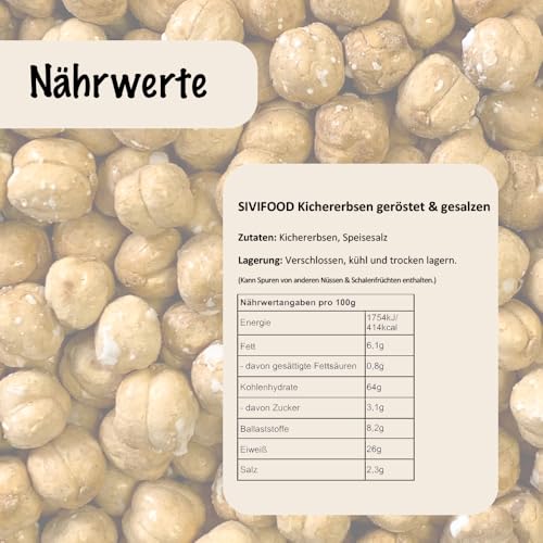 SIVIFOOD Kichererbsen geröstet und gesalzen 1kg - geröstete Kichererbsen mit Salz verfeinert gesalzener Snack roasted salted chickpeas 1000g