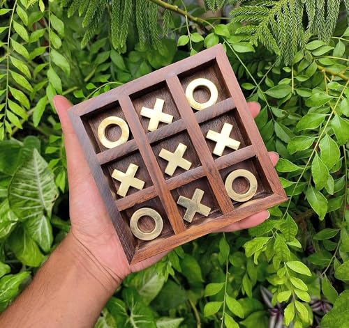 Image of STAR CRAFT Kid Wooden Tic Tac Board Game Handmade Noughts And Crosses Tik Tak Toe Pedagogical Board Wooden Zero Kata Game (Brown 1)