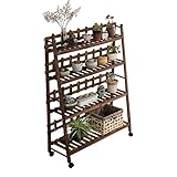 JUN-Estantería de flores 4 Niveles Escalera Flores Soporte con Ruedas Que se Pueden frenar Madera Patio Balcón Planta de pie Maceta Estante Decorativo- Interior o al Aire Libre