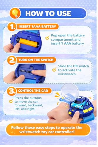 Image of Remote Control Mini Car Toy for Kids | USB Rechargeable Watch Integrated RC Car | 2 Function Wrist-Controlled Portable Toy Gift (Blue)