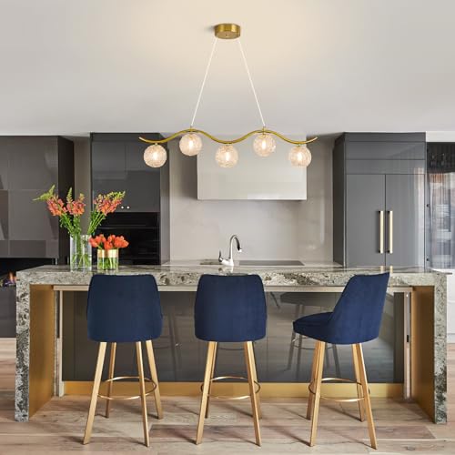 Image of Modern Linear Globe Chandelier Gold 5-Lights Mid Century Linear Chandelier for Dining Room Clear Glass Globe Light Fixture for Kitchen Island Living Room