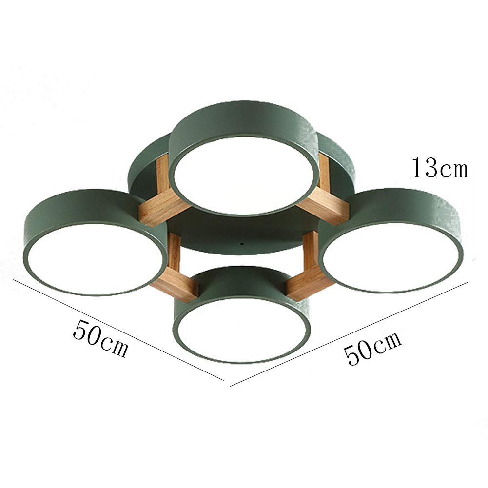 Moderno 4-luces Led Plafón Adorno Redondo Metal Base Regulable Lámpara De Techo Blanco Acrílico Sombra Semi Flush Lámpara De Techo Para Salón Fogón-Luz tricolor verde 50 * 50 * 13cm