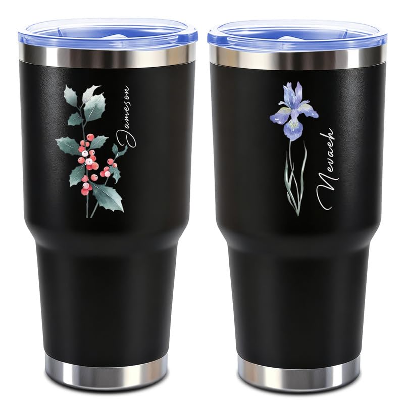 toyofmine Personalised 30oz Tumbler with Name & Birth Flower