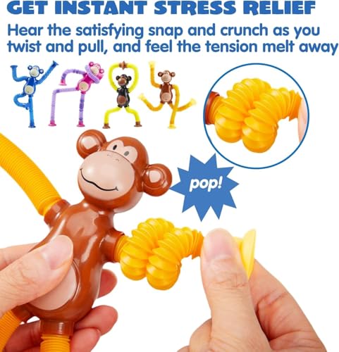 Image of Telescopic Suction Cup Kids Travel Toys for Flight Pull String Toys for Babies for Boy Girls Robot Light Tube Toddlers Gift Unique Pop Tube Kids [Monkey (Pack of 2)]