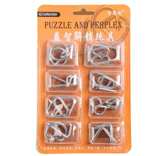 Image of Brain Teasers Metal Wire Puzzle Toys for Kids & Adults | IQ Puzzle Disentanglement Interlock Toys | Party Favors, Prizes & Gifts | Durable Mental Challenge Puzzle Game Set (8 in 1)