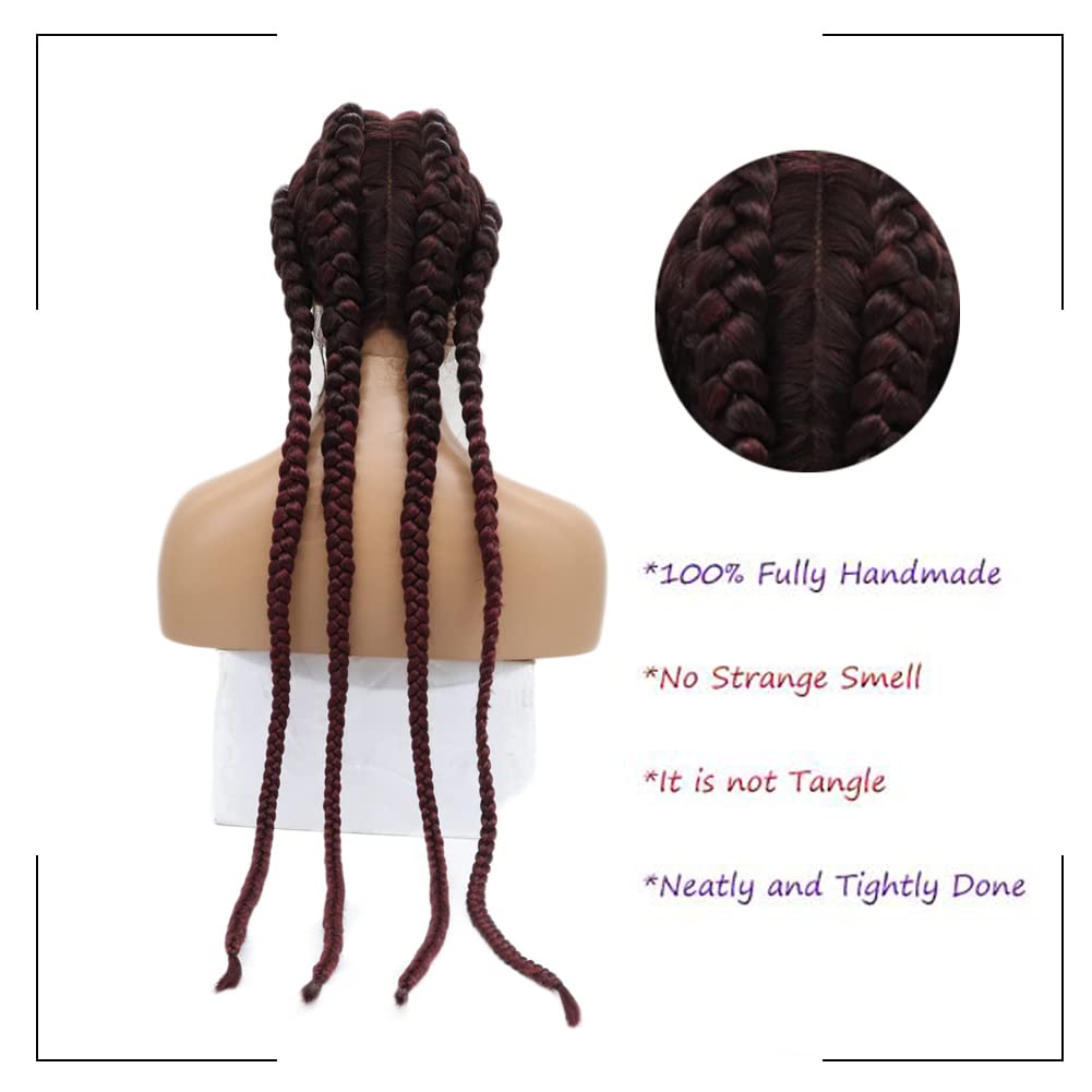 AFbeauty Long 99J Braided Wig for Women Synthetic Burgundy Red Lace Front Braided Wig with Baby Hair Heat Resistant Fiber Cornrow 4 Twist Braids Party Cosplay - Image 4