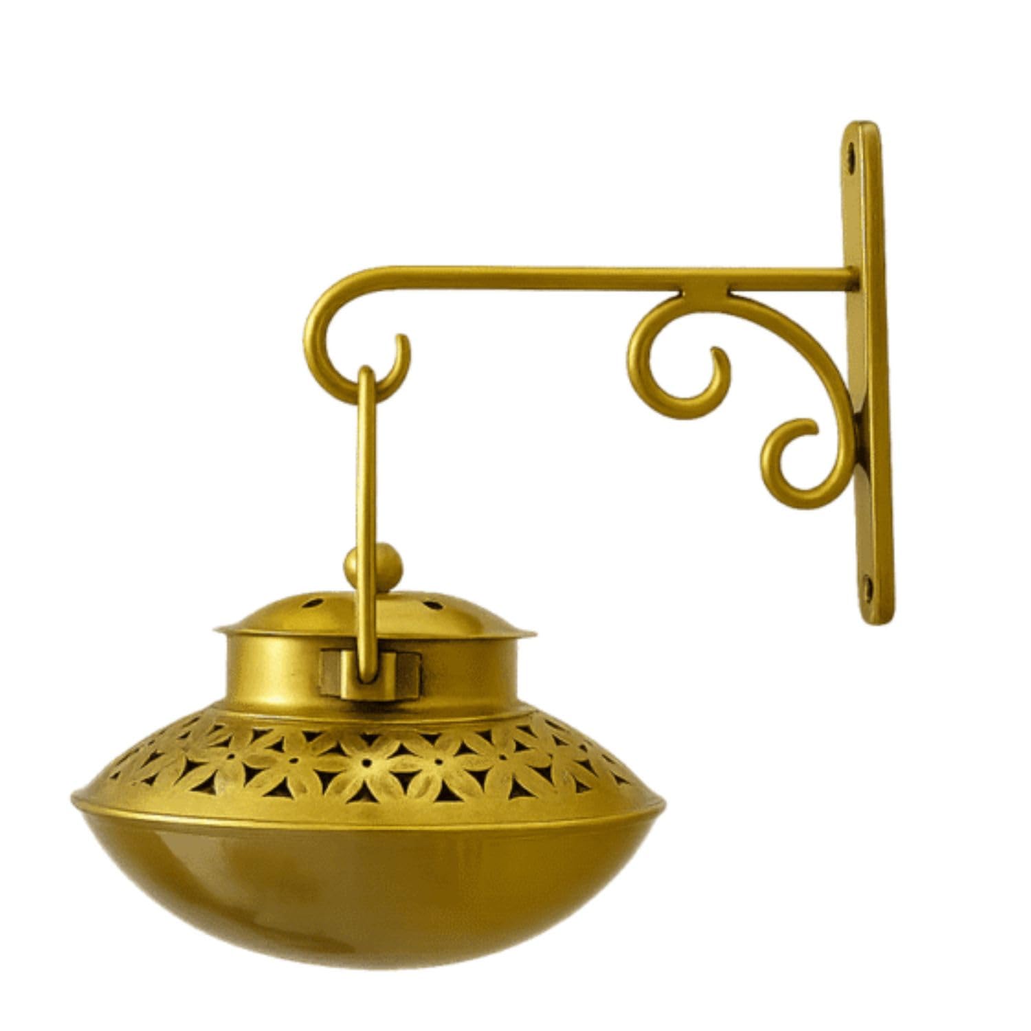 Antique Metal Wall Mounted Degchi Dhoop Dani Pot | Traditional Hanging Incense Burner | Decorative Pooja & Temple Wall Decor | Brass Finish Spiritual Home Decoration-image-8