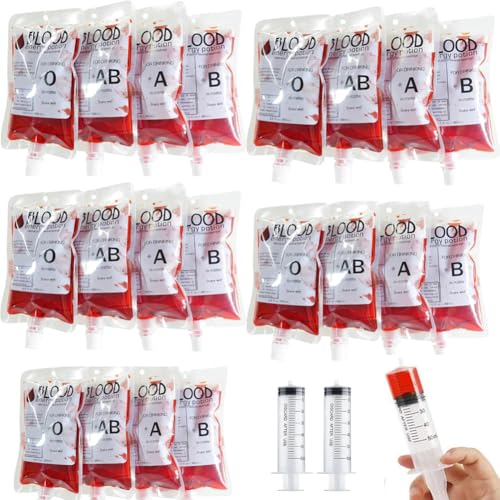 20 Packs Halloween Blood Bags for Drinking Blood Bags 250ML Halloween Party Drink Containers for Vampire Hospital Zombie Theme Party Favors Costume Props Halloween Party Decoration