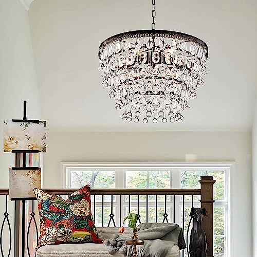Papaya Antique K9 Crystal Chandelier Lamps, Farmhouse Gold Painted Metal Round Chandeliers Are Very Suitable For Kitchen Island Restaurant, Living Room, Entrance Hall, Bedroom, Dia 20 Inch #TOP7